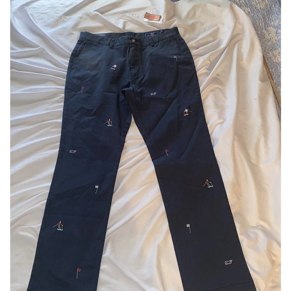 Vineyard Vines Pants Mens 35X32 Blue Slim Fit Breaker Ski Embroidered Chino NWT - Picture 5 of 16